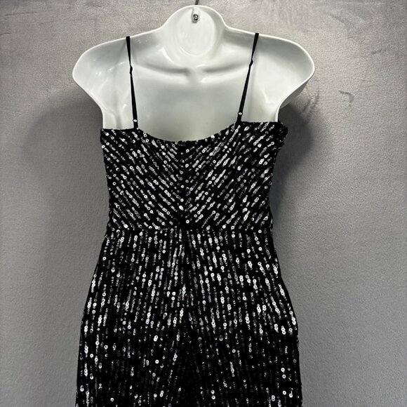 Emerald Sundae Silver Sequin Velvet Wide Leg Jumpsuit Womens XS Black Party - Picture 4 of 14